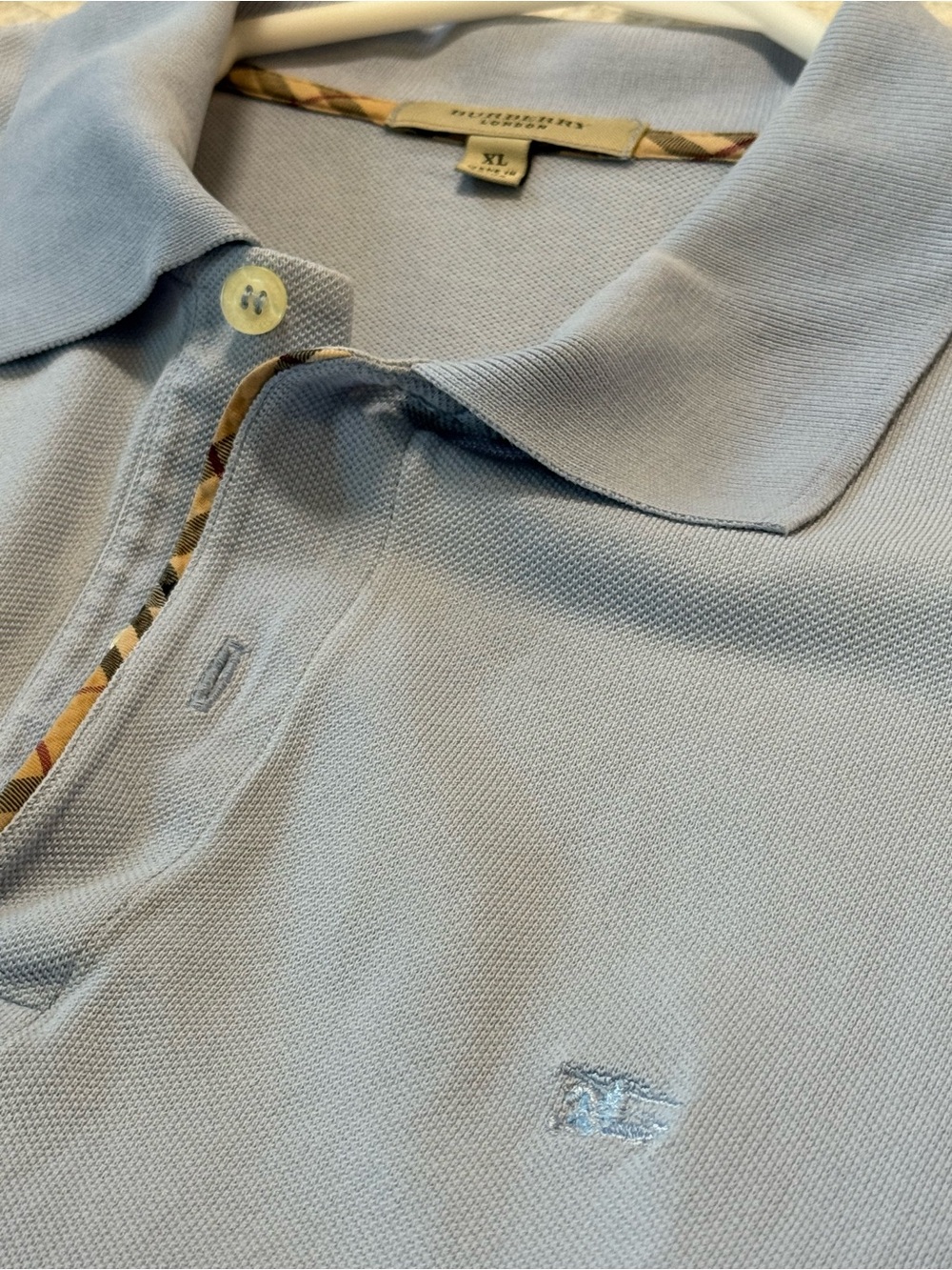 Burberry Pale Blue Polo with Signature Check Trim